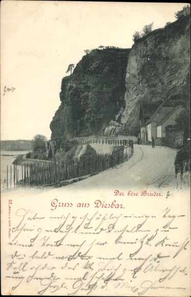 Ansichtkaart Diesbar Seußlitz district Meissen, perceel bij de slechte broer, rotswand, oeverweg