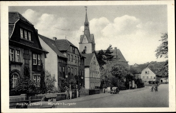 Ansichtkaart Rositz Thüringen, Hindenburgstrasse, kerk