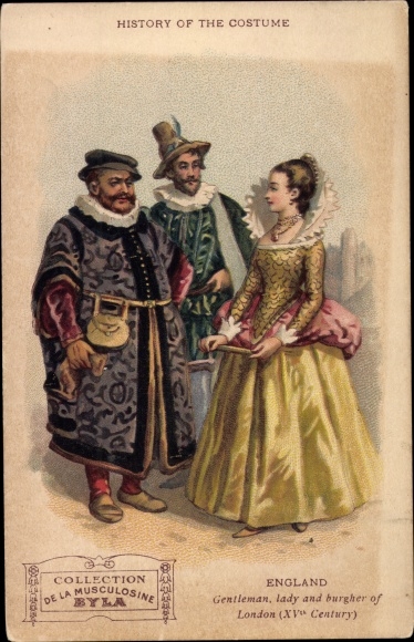 Postcard England, History of the Costume, Trachten, Advertising Musculosine Byla