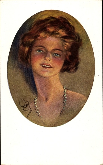 Kunstenaar Ansichtkaart Kapper, Hof G., In het theater, Portret van een jonge vrouw