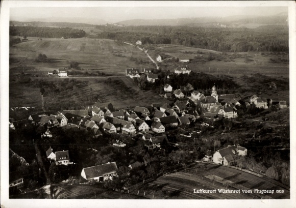 Postcard Wüstenrot in Württemberg, aerial photograph from airplane view, landscape