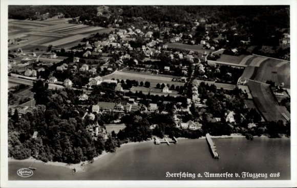 Postcard Herrsching am Ammersee, aerial photograph