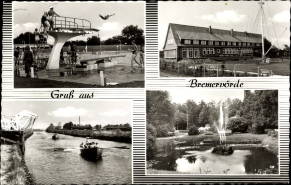 Postcard Bremervörde, swimming pool, sailor school, Auf der Oste, Bürgerpark