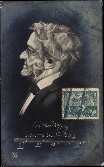 Postcard composer, playwright and poet Richard Wagner, portrait, metamorphosis