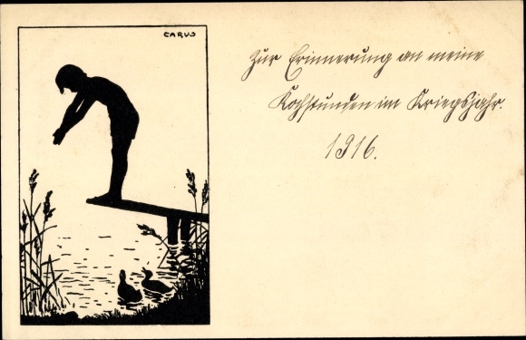 Paper cut Postcard Carus, boy before jumping into the water