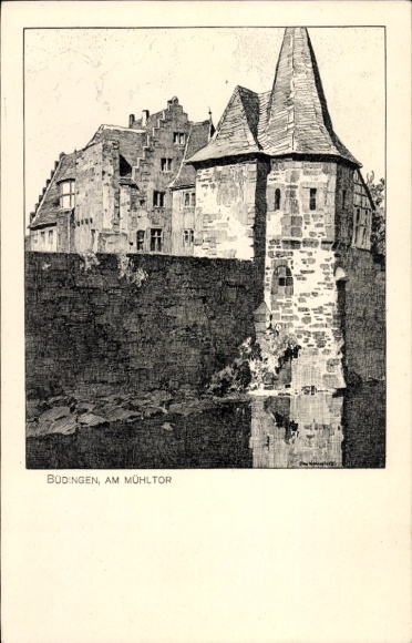 Artist Postcard Büdingen in Hessen, at the Mühltor
