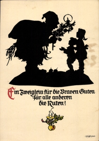 Scherenschnitt Künstler Ak Plischke, G., Weihnachtsmann, Kinder, Geschenke, Ruten