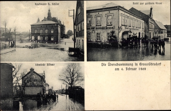 PC Großröhrsdorf in Saxony, flood February 4th, 1909, Hotel zur goldenen Krone, smithy