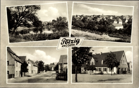 Postcard Pölzig in Thuringia, inn, street, city view