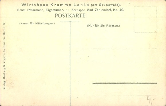 Postcard Berlin Zehlendorf, Krumme Lanke Inn at Grunewald, owner Ernst Patermann, terrace