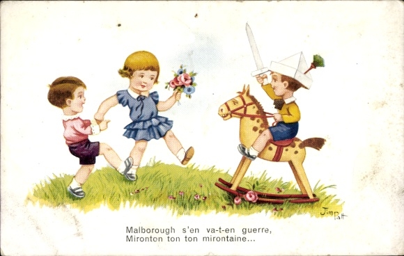Artist Postcard Patt, Jim, children, rocking horse, boy with sword
