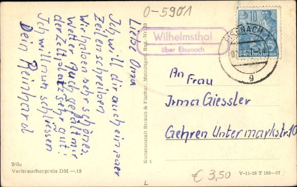 KP kraj stempla pocztowego Wilhelmsthal o Eisenach