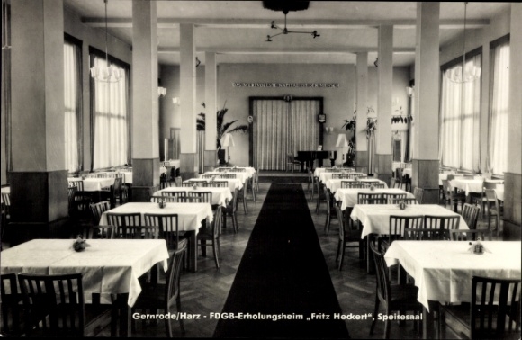 Ak Gernrode Quedlinburg in de Harz, FDGB recreatiewoning Fritz Heckert, eetkamer
