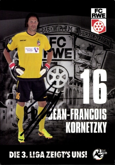 Autograph card footballer Jean-Francois Kornetzky, FC Rot-Weiß Erfurt, autograph