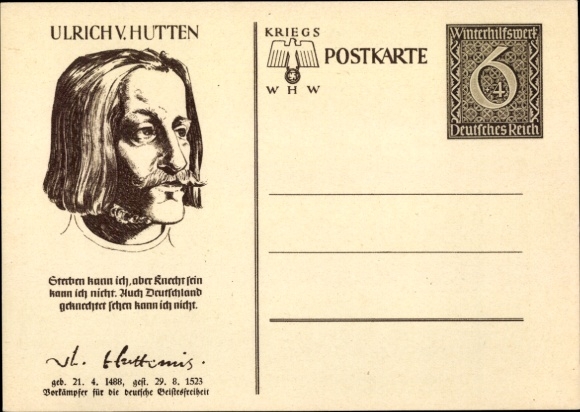 Postal stationery Postcard Ulrich von Hutten, Portrait, War WHW