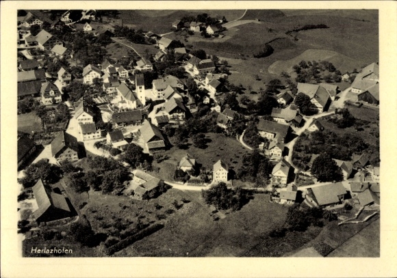 Postcard Herlazhofen Leutkirch im Allgäu Württemberg, aerial photograph