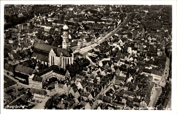 Postcard Augsburg in Swabia, aerial view of the city, buildings