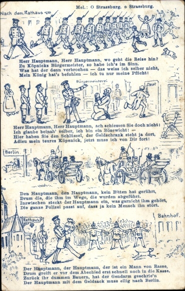 Song Postcard Hauptmann von Köpenick, After the town hall, Mr. Captain, where are you going?