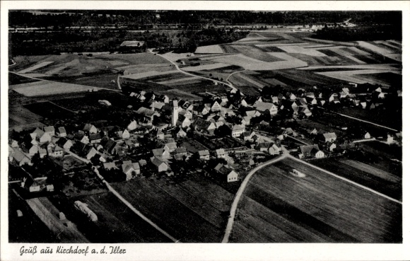 Postcard Kirchdorf an der Iller Württemberg, aerial photograph