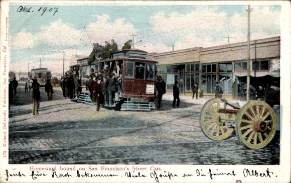 Postcard San Francisco California USA, crowded tram, passengers on their way home