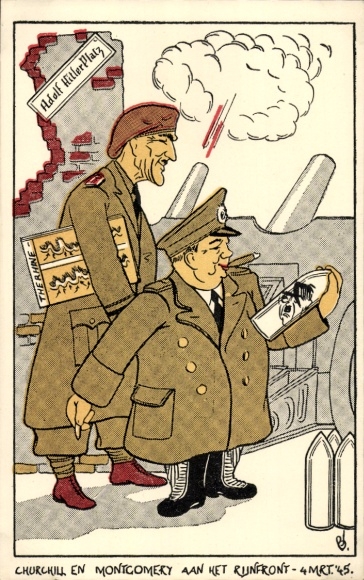 Ak Churchill, Montgomery, Rheinfront, 4. März 1945, II WK