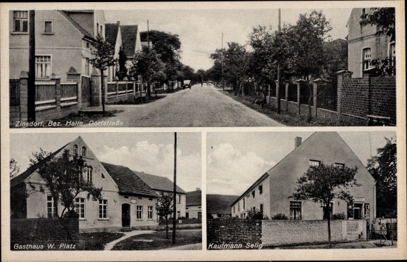 Postcard Zinsdorf Uebigau Wahrenbrück, Inn W. Platz, Dorfstrasse, Kaufmann Selig