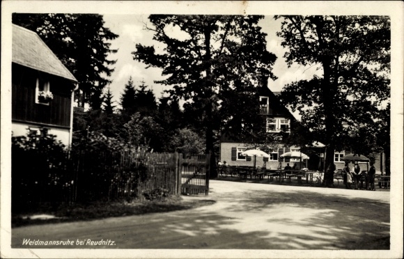 PC Reudnitz Werdau in Saxony, part of the street with a view of the inn, terrace