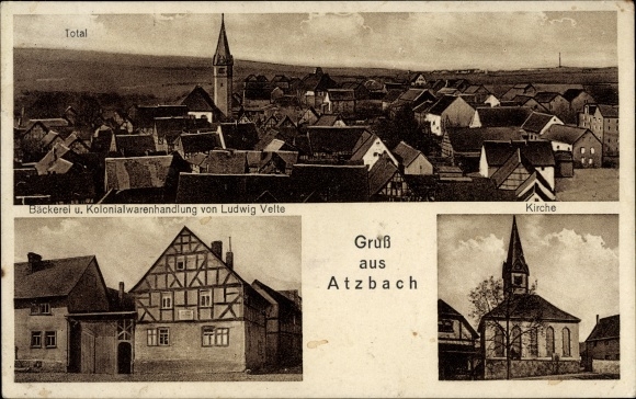PC Atzbach Lahnau in Hesse, church, bakery, grocery store