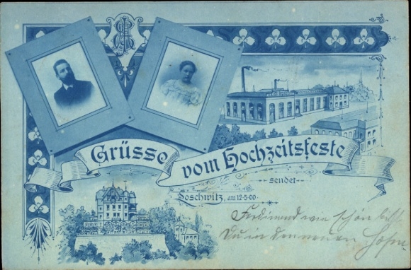 Postcard Dresden Loschwitz, wedding celebration, portraits of the bride and groom