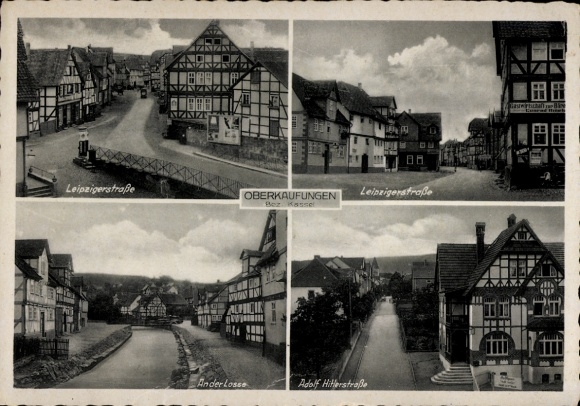 Postcard Oberkaufungen Kaufungen Hesse, Leipzigerstraße, An der Losse, Adolf Hitler Street