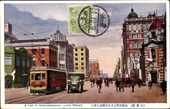 Postcard Tokyo Tokyo Japan, street scene, traffic, tram