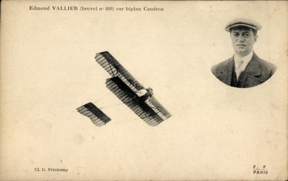 Postcard Edmond VALLIER in a biplane