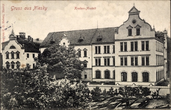 Postcard Niesky in Upper Lusatia, boys' school