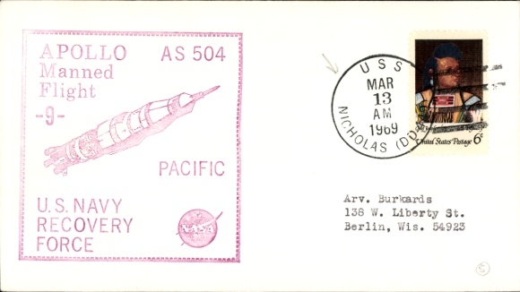 Brief Raumfahrt USA, Apollo 9, As 504, USS Nicholas