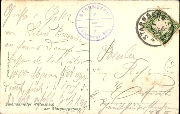 Postcard saloon steamer Wittelsbach on Lake Starnberg, flags