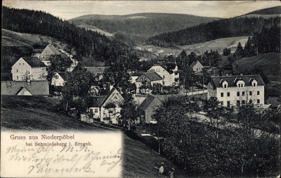 Postcard Niedermöbel Schmiedeberg Dippoldiswalde in the Eastern Ore Mountains, view of the place