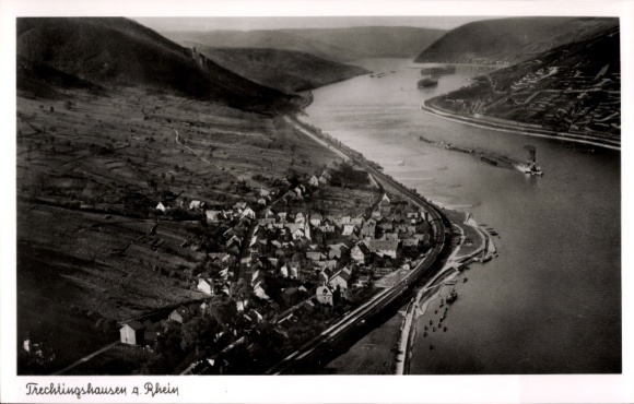 Postcard Trechtingshausen am Rhein, aerial photograph