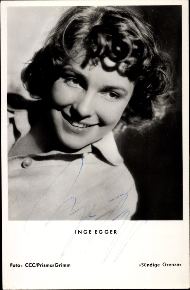 Postcard actress Inge Egger, portrait, autograph