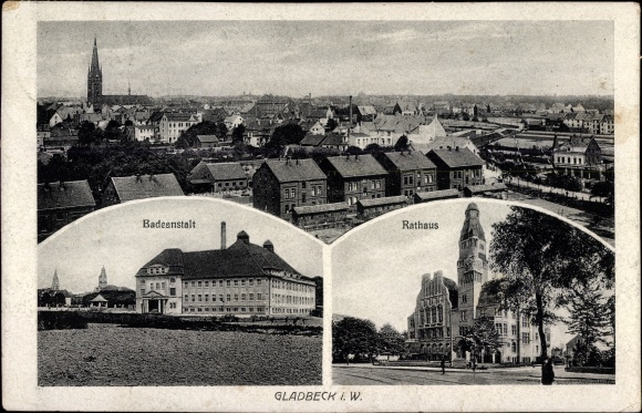 PC Gladbeck in the Ruhr area, town hall, total view, municipal bathing establishment