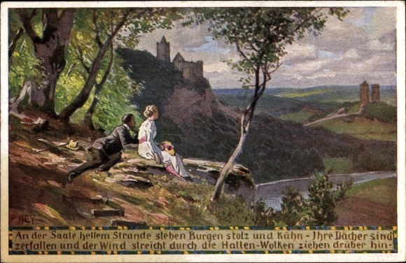 Lied Künstler Ak Hey, P., Volksliederkarten Nr 44, An der Saale hellem Strande