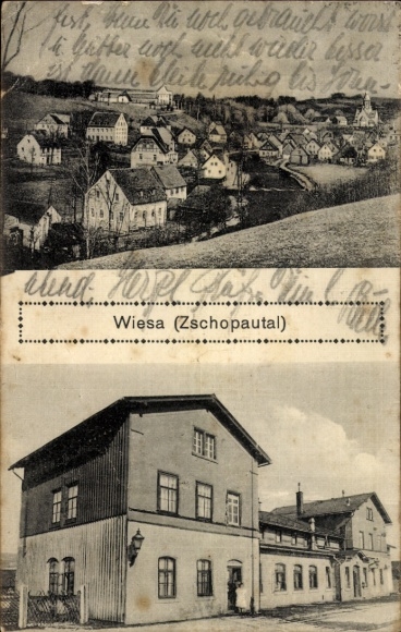 Ak Wiesa Zschopautal Thermalbad Wiesenbad, Gesamtansicht, Gasthaus