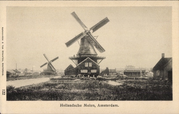 Postcard Amsterdam North Holland Netherlands, windmills, houses