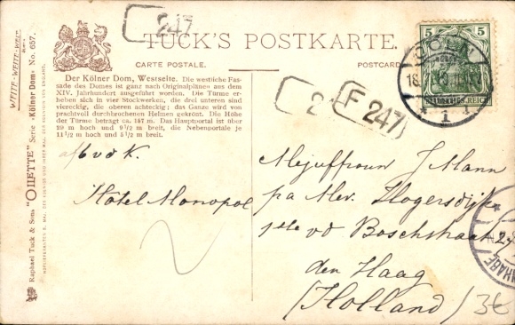 Artist Postcard Flower, Charles, Cologne on the Rhine, Cathedral West Side