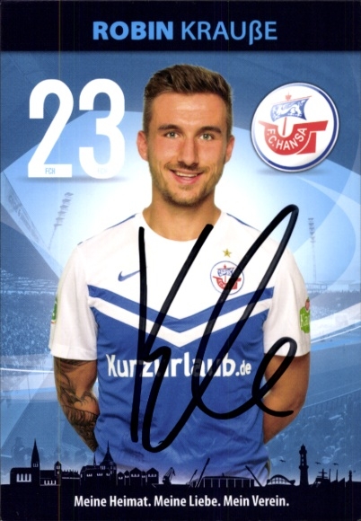 Autograph card footballer Robin Krauße, FC Hansa Rostock, autograph