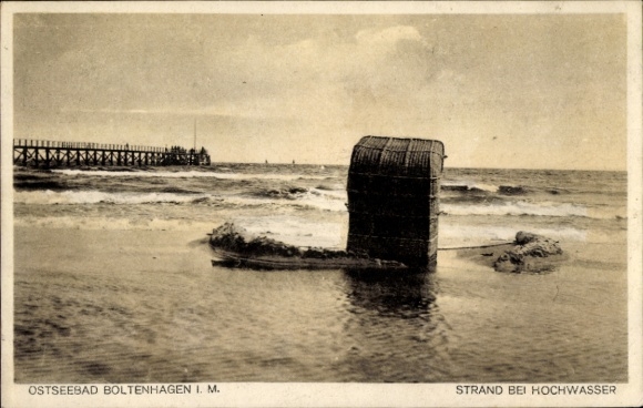 Ak Ostseebad Boltenhagen, Strand bei Hochwasser, Strandkorb