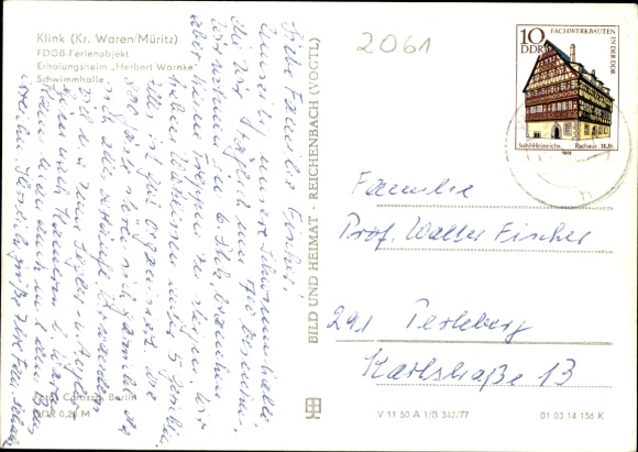 Postcard Reichenbach Haselbachtal Saxony, swimming pool, large windows, water surface, plants, ...