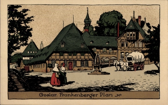 Stone print Postcard Goslar am Harz, Frankenberger Plan