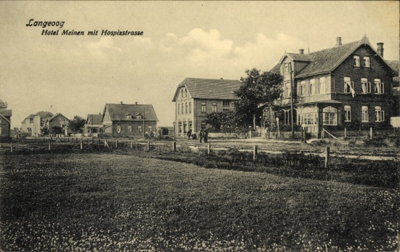 Postcard North Sea resort Langeoog East Frisia, Hotel Meinen, Hospizstraße