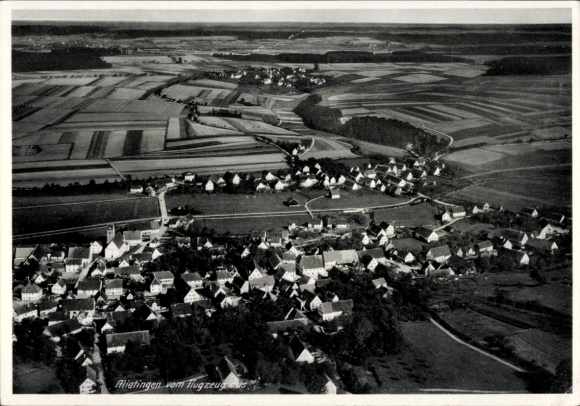 Postcard Mietingen Oberschwaben, aerial photograph