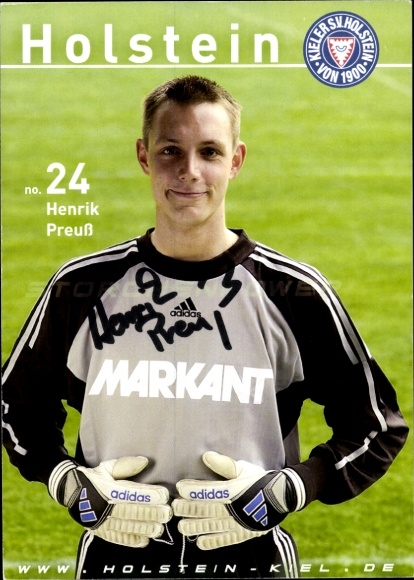 Karta autografu piłkarza Henrika Preußa, Holstein Kiel, autograf